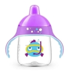 KUBEK NIEKAPEK Z USTNIKIEM PHILIPS AVENT 260 ML 12+  WZÓR Rybka -Fioletowy)